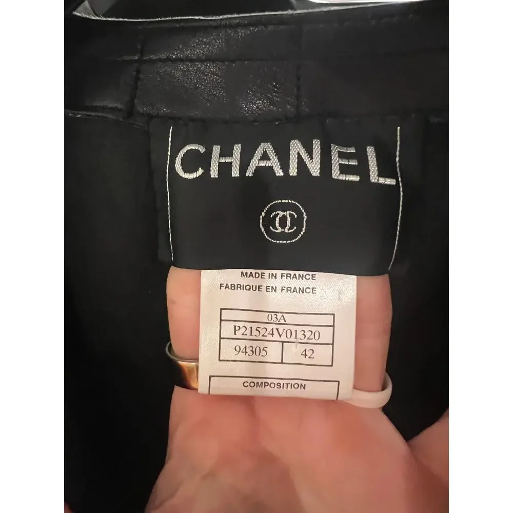 Chanel 2003 Lambskin Leather Bow Cropped Jacket Black Size 42